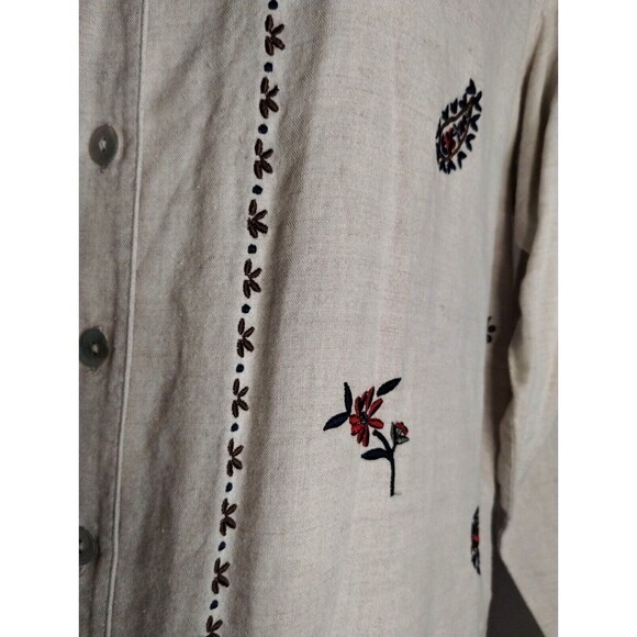 Talbots Linen/Cotton Women's Petite Large Beige Embroidered Button-Up Shirt - Picture 6 of 11